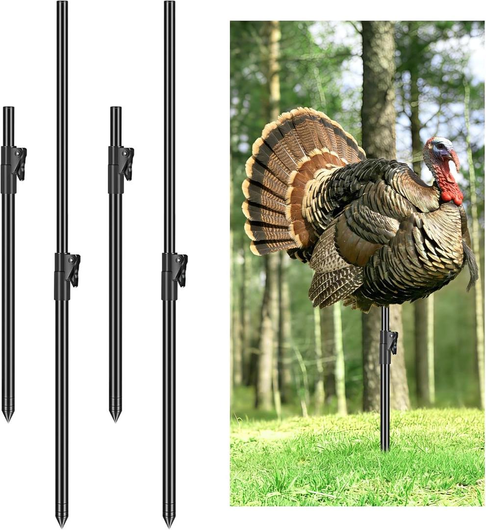 4PCS Large Size Turkey Decoy Hunting Stakes, 14"-25" Telescoping Turkey Decoy Replacement Stakes, Lightweight Decoy Poles for Outdoor Trapping Hunting Accessories