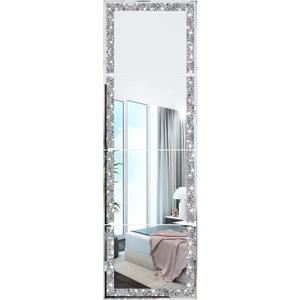 Meetart Full Length Mirror Tiles,Crystal Crush Diamond Full Body Wall Mirror,in 4PCS .14''x11''Glass Frameless Make Up Mirror for Home Decor,Room Decor,Wall Decor. (Silver)