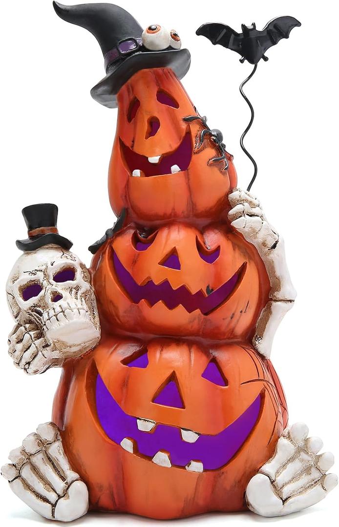 Hodao Halloween Pumpkin Decorations with Light Handmade Pumpkin Ornaments for Halloween Decor Fall Thanksgiving Tabletop Decorations Indoor Outdoor Porch Decor, Orange