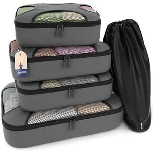 Shacke Premium 5 Packing Cubes Set - Lightweight Mesh Travel Luggage Organizers with Laundry Bag, 5-Piece Suitcase Storage System (Dark Grey)