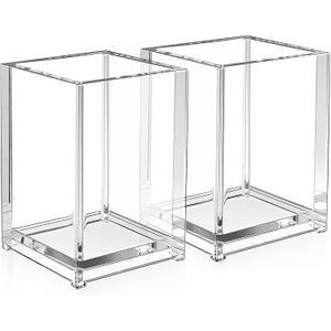 MaxGear Pen Holder 2 Pack Clear Acrylic Pencil Holder for Desk, Pen Cups for Desk Supplies Holders, Acrylic Cup Holder for Toothbrush, Straw, Makeup Brush Holder, School Home Office Desk Accessories