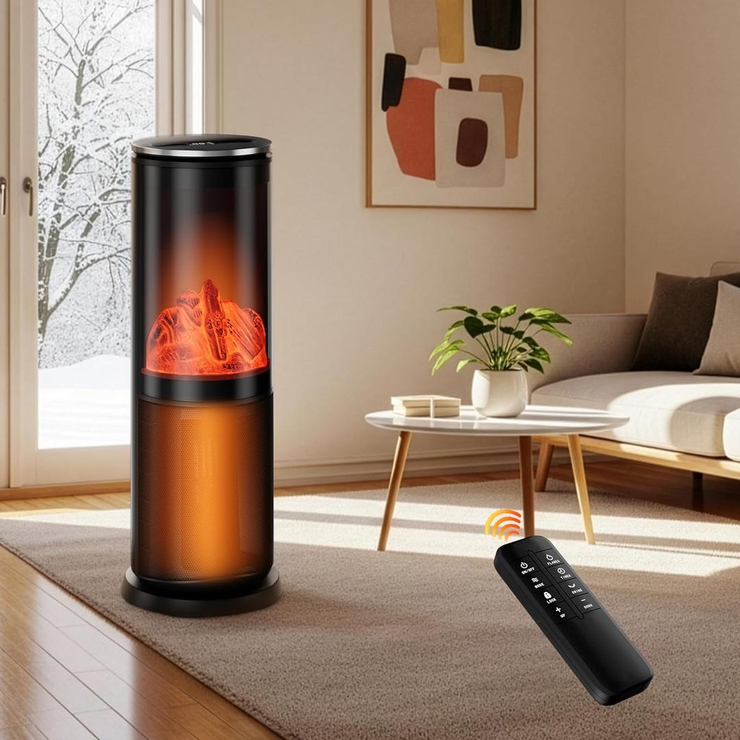 Uthfy Space Heater,1500W Portable Electric PTC Ceramic Heaters for Indoor Use with Thermostat, Remote, 24H Timer, 120°Oscillation, 8 Safety Protections, Room Heater for Bedroom, Office, Black