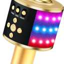 BONAOK Karaoke Microphone for Kids & Adults  Bluetooth Microphones Singing Mic with Disco Lights, Echo Effect, Builtin Speaker Portable Karaoke Player for Party Travel Gifts Q78(Gold)