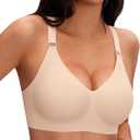 Jelly Bras for Women Deep V Wireless Seamless Tshirt Bras Push Up Plunge Supportive No Underwire Bralettes Bras Nude, M