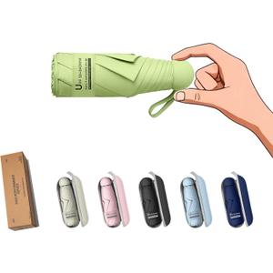 BAODINI Travel Essentials Mini Umbrella for Purse With Case Small Compact UV Sun Protection Lightweight Tiny Pocket Manual Open Close Umbrella for Women Kids and Men Fit Purse Backpack (K-1-Dark Green)