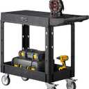 VEVOR Utility Cart, 550 lbs Load Capacity, 31.3 x 17.7-inch Service Cart, Two-Shelf Heavy Duty Plastic Utility Cart with 360 Swivel Wheels (2 with Brakes), Suitable for Warehouse, Garage, Cleaning