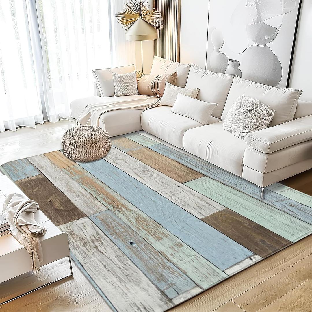 Area Rug 5x7 Washable Rug Low-Pile Machine Washable Wood Wall Texture Rugs for Living Room, Non-Slip Backing Indoor Floor Rugs Carpet for Bedroom Kitchen Laundry Home Office
