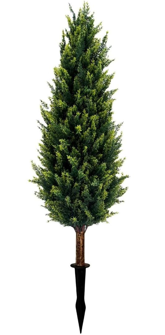Artificial Cedar Topiary Tree with Ground Spike 3FT, Outdoor Faux Plants UV Resistant Fake Bushes Shrubs for Garden, Yard, Porch, Patio Decor (Normal)