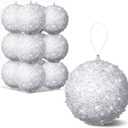 10 Pcs 2.36 Inch Christmas Ball Ornaments Glitter Sequin Ball Large White Christmas Tree Decorations Xmas Hanging Balls for Home New Year Holiday Indoor Outdoor Party Decor(White, 2.36 Inch)