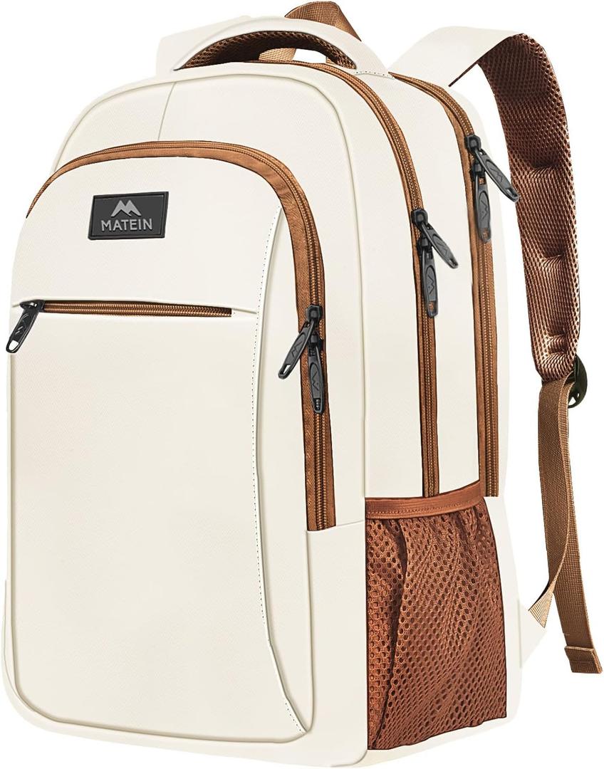 MATEIN 15.6inch Travel Laptop Backpack, Cute Anti Theft Slim Sturdy Laptops Backpack for Teacher, Water Resistant College Computer Bag Gift for Men & Women Nurse (Beige Brown)