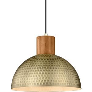 ELYONA Vintage Pendant Light Fixtures, 12 Brushed Brass Hammered Metal & Rubber Wood Industrial Dome Hanging Lamp, Antique Gold Kitchen Pendant Light for Island, Farmhouse, Sink, Dining Room, Hallway