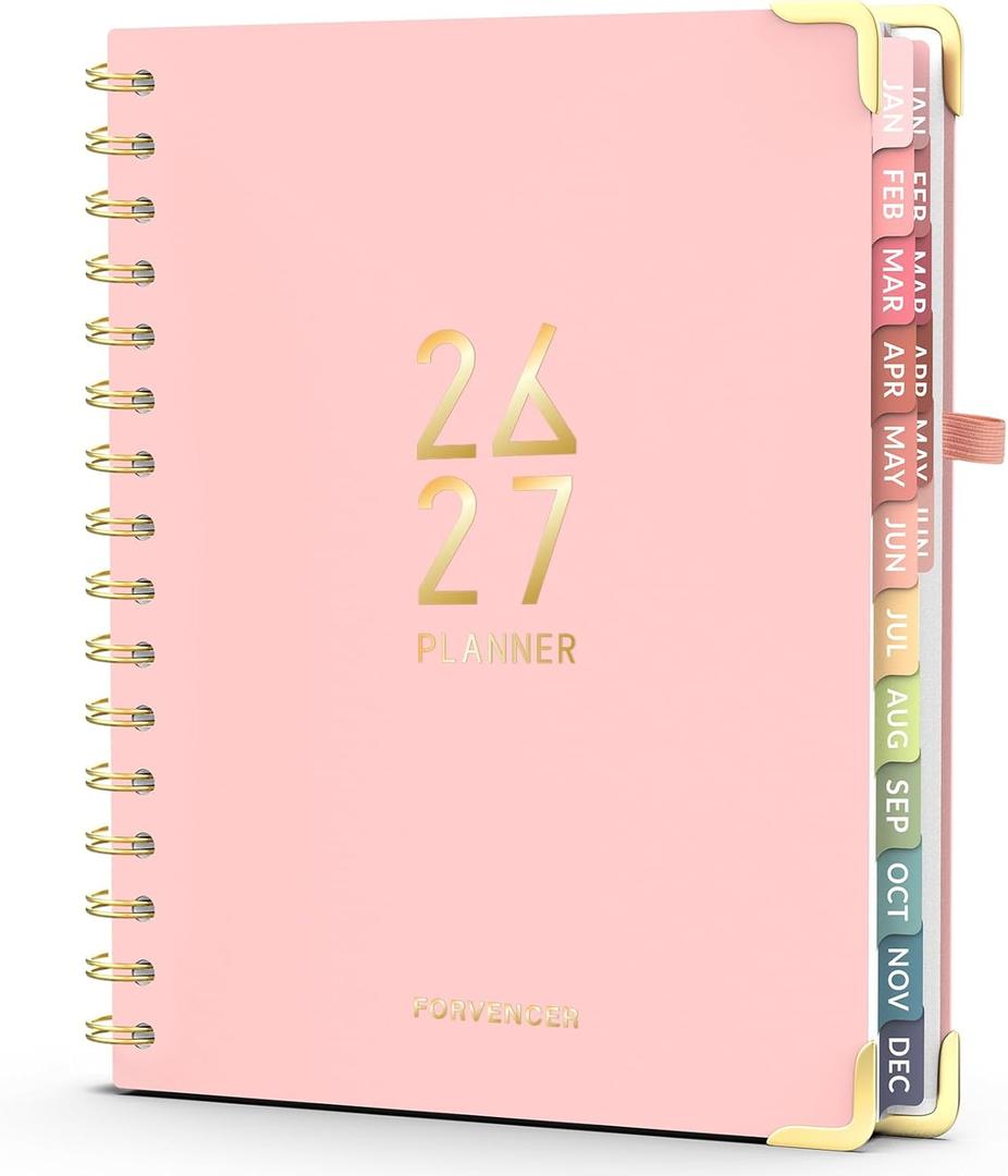 Forvencer Planner 2026-2027, 18 Month Weekly and Monthly Calendar Planner, Jan 2026 -June 2027, 6.3" x 8.4", Daily Agenda Book with Tabs, College School Supplies for Student Teacher Home, A5, Pink