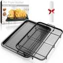 Air Fryer Basket for Oven, Extra Large 18.8" x 12.8" Oven Air Fryer Basket and Tray Set with 30 PCS Parchment Papers, DEGOVIN Stainless Steel Oven Pan and Crisper Tray (Black)