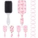 Meanplan 4 Pcs Pink Coquette Bow Hair Brush with 10 Pink Bow Hairpin Anti-static Massage Hair Comb Gifts Air Cushion Brush Cute Preppy Barrettes for Teacher Mother Women Detangling Curly