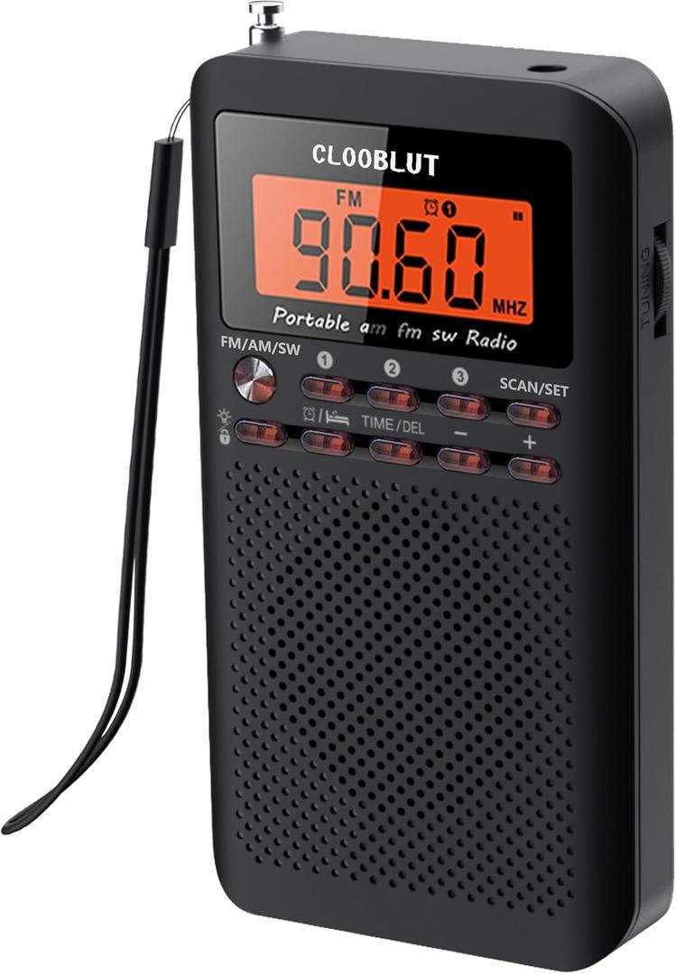 RD218 shortwave Radio FM/AM/SW Band Transistor Powered by AA Batteries with Key Backlight LCD Display Digital Alarm Clock Sleep Timer,Best Reception,Best Sound Quality Mini Radio for Running