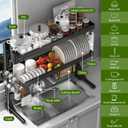 Over Sink Dish Drying Rack, 3-Tier Full Stainless Steel Drainer Dish Rack Adjustable 20.9''-37.4'', Expandable Multifunctional Kitchen Organizer, 3 Tier with Flat Grid