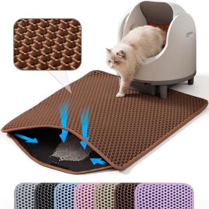 Small Cat Litter Mat, 20x14 Double Layer Honeycomb Cat Litter Box Mat, Non Slip Waterproof Urine Proof Litter Trapping Mat for Floor, Kitty Litter Pad, Indoor Pet Supplies, Brown