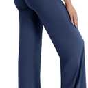 HIGORUN Straight Leggings Bottoms High Waisted No Front Seam Workout Leggings for Women 31" Wide Leg Casual Gym Yoga Pants (Blue, XL)