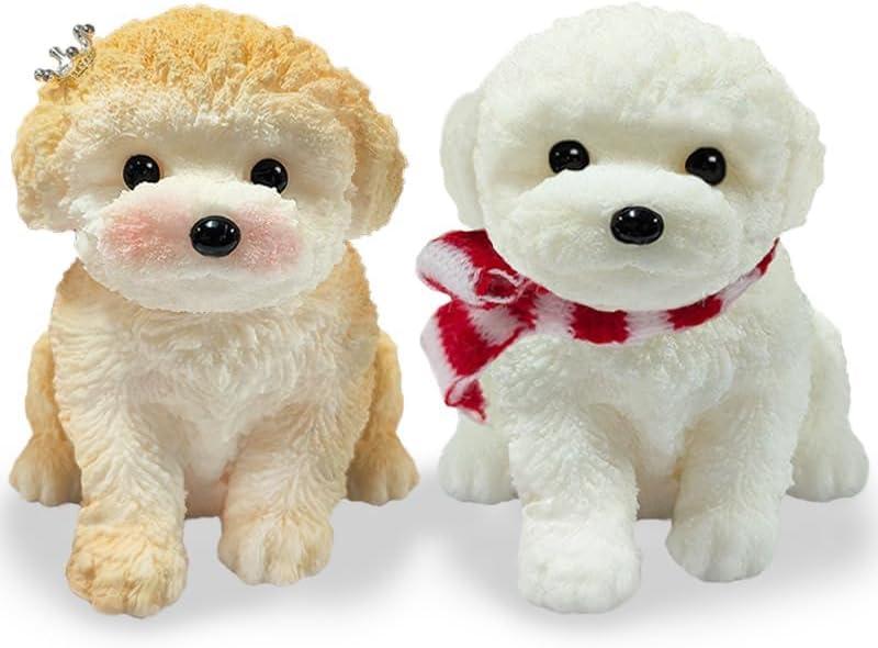 2PCS Cute Squishy Dog Toys - Handmade Squishy Dog Relief Toy, Ultra Soft Silicone Squishies Toy for Kids & Adults, Autism & Anxiety Relief, Fun Gift for Boys & Girls (White-Curry)