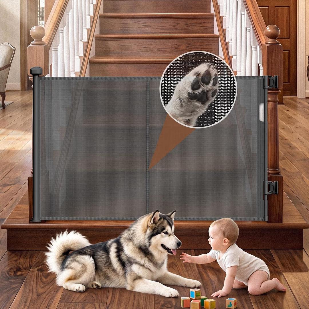 GRENFU Reinforced 50" Wide Retractable Baby Gates, Prevent Crawling Under