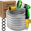 50FT Garden Hose Stainless Steel, Heavy Duty Flexible Metal Water Hose with 10-Function Nozzle, Lightweight & No-Kink Garden Hose, Durable Solid Fittings for Lawn, Car, RV, Outdoor Watering (Silver)