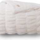 EVERGRACE Luxurious Soft Faux Rabbit Fur Throw Blanket, Cozy Fuzzy Plush Warm Throws for Couch Bed Sofa Chair Home Decor, Ruched Bubble Fluffy Blanket with Reversible Velvet, 60" x 80", Ivory White