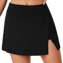 Rooscier Women's Slit Side Tennis Skirt High Waist Golf Athletic Mini Skorts (Black)