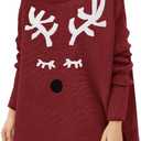 Haloumoning Girls Christmas Sweater Kids Oversized Turtleneck Cute Reindeer Sweaters with Side Slit (Red)