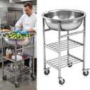 Zonon Commercial Mixing Bowl Cart with Wheels, Heavy-Duty Stainless Steel Prep Station, 30 Qt. Large Capacity Bowl, 2-tier Storage, Ideal for Restaurant and Bakery Kitchens