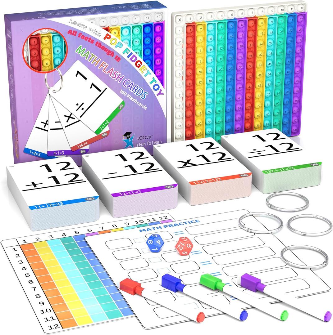 COOVA Math Games for Kids - Flash Cards for Kids - Pop it Practice with Addition, Subtraction, Multiplication & Division - Ideal for Math Learning and Skill Building.
