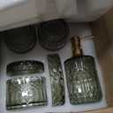 QIQU Green Glass Bathroom Accessories Set 5 Pcs, Green Bathroom Set, Soap Dispenser and Toothbrush Holder Set, Qtip Holder Set, Vintage Bathroom Sink Set, Cute Bathroom Decor