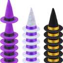 2 x Geyoga 18 Pieces Halloween Mini Witch Hats - Colorful Small Felt Hats for Crafts, Wine Bottle Covers, Toppers With Ribbon for Halloween Handmade DIY Party Table Decoration