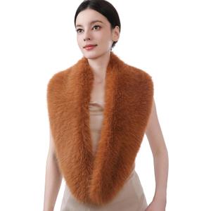 Dikoaina Women's Faux Fur Collar Scarf Wrap  Winter Warm Shawl Cape Elegant Neck Warmer for Ladies (120cm, Light Tan)