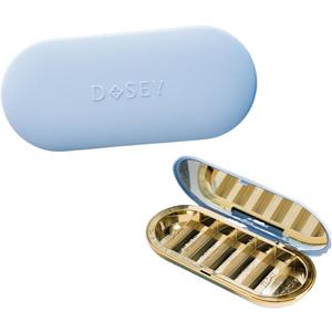 Dosey 7 Day Pill Compact Travel Pill Organizer - Pill Case with 7 Pill Compartments for Medicine Storage & Protection Stylish & Elegant Medication Organizer with Mirror (Blue)