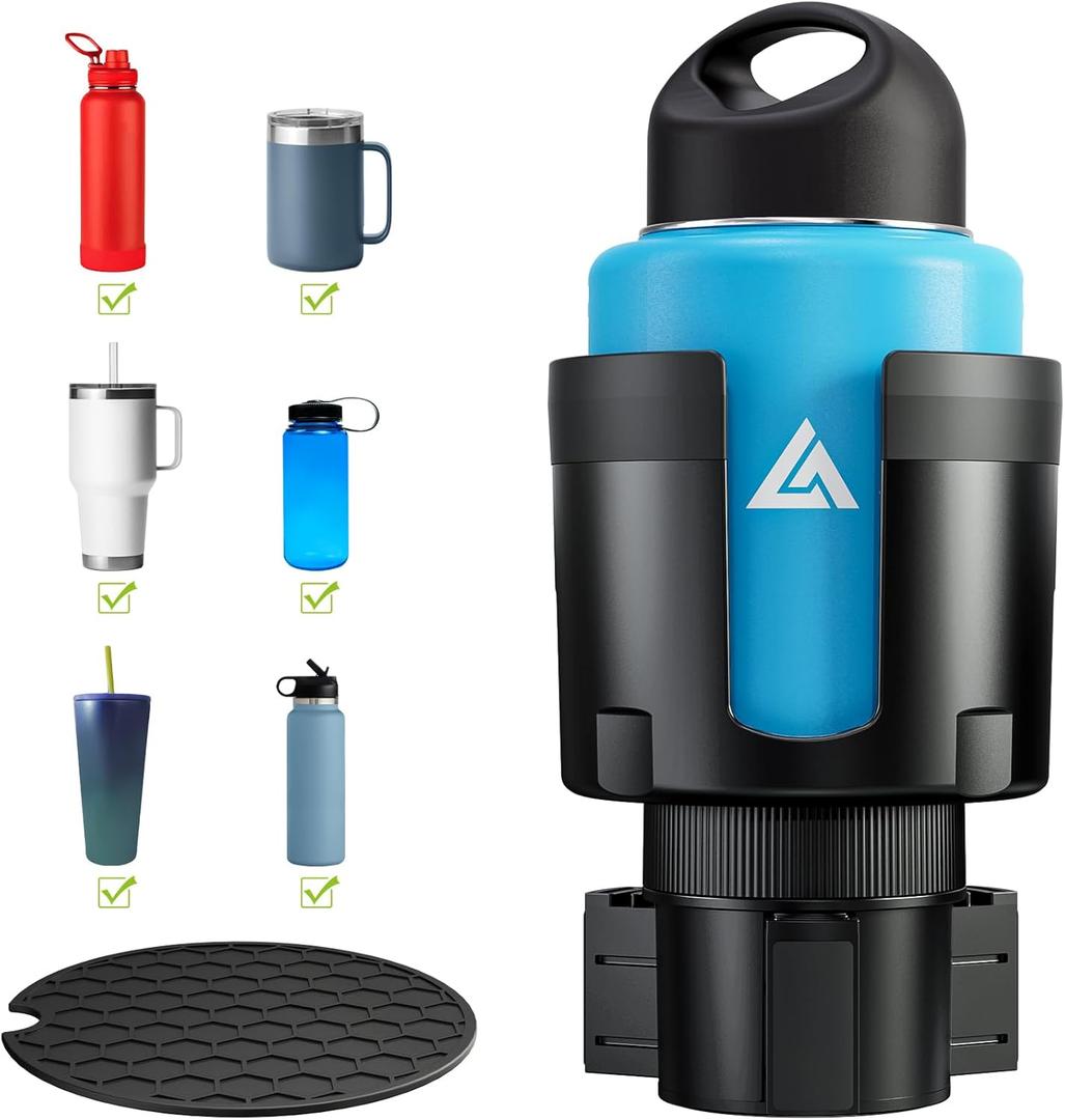 AUJEN Cup Holder Expander for Car - Upgraded Extender Cup Holder w/Offset Option, Adjustable Car Cup Holder Expander, Versatile Car AccessoriesLarge Bottles & Big Drinks