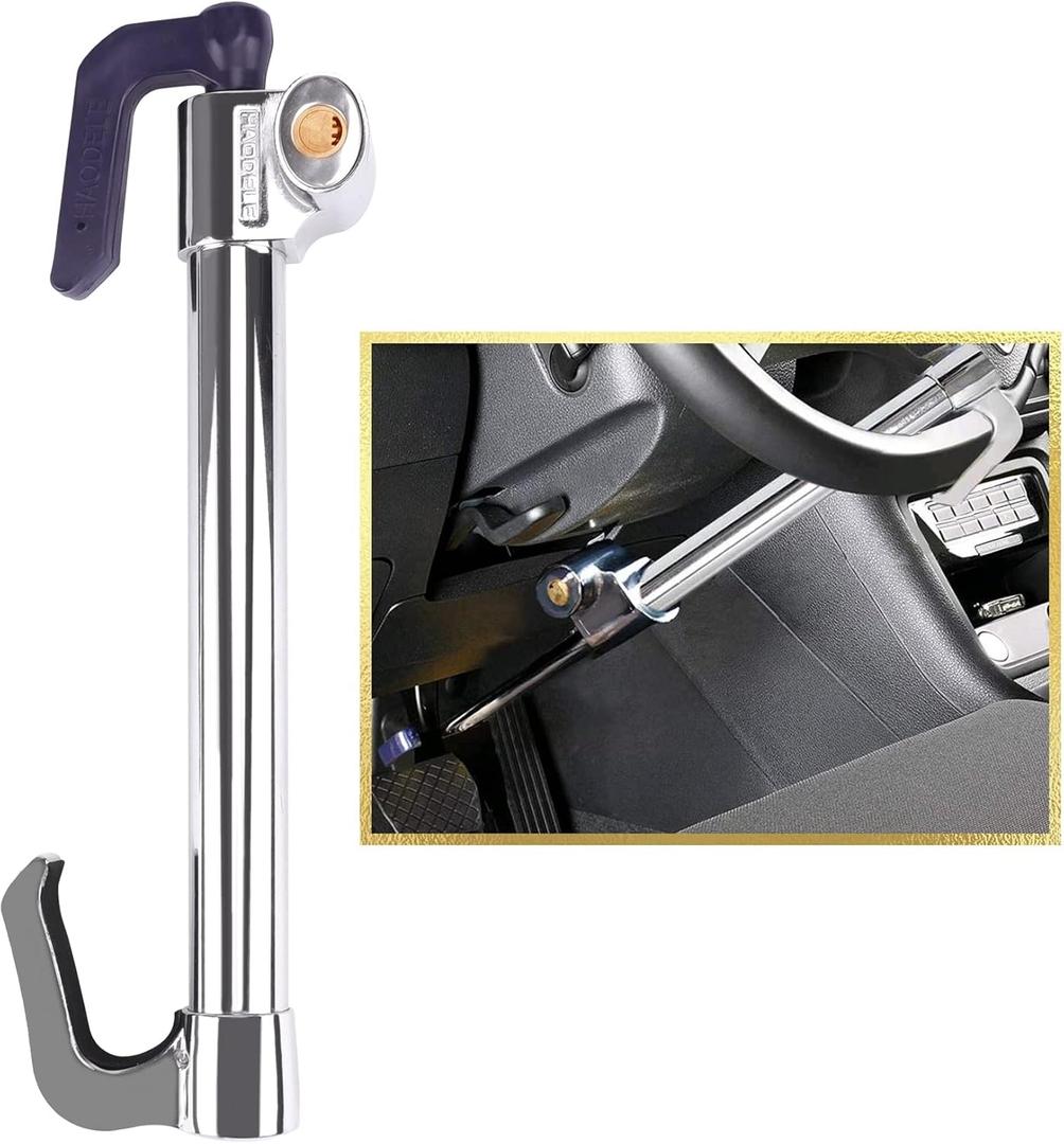 Tevlaphee Universal Steering Wheel Brake Lock Anti-Theft Retractable Double Hook Car Clutch Pedal Lock for Car Truck SUV Van Security with 3 Keys (Max length of 33.5")