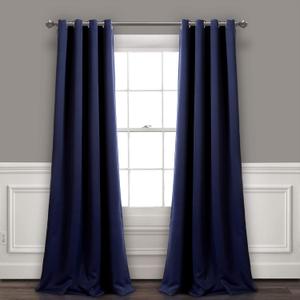 Lush Decor Insulated Grommet Blackout Window Curtain Panels, Pair, 52" W x 95" L, Navy - Classic Modern Design - Chic Window Decor - Long Curtains For Living Room, Bedroom, Or Dining Room
