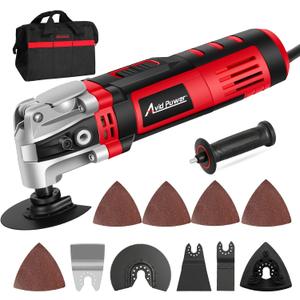 AVID POWER Oscillating Tool, 3.5-Amp Oscillating Multi Tool with 4.5 Oscillation Angle, 6 Variable Speeds and 13pcs Saw Accessories, Auxiliary Handle and Carrying Bag (Red)