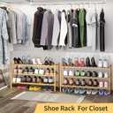 Long Shoe Rack, 3-Tier Bamboo Stackable Shoe Shelf Storage Organizer, Shoe Stand for Closet, Entryway and Hallway