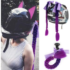 Helmet Pigtail Motorcycle Helmet Braids with Detachable Suction Cup with Bowknot Bicycle Helmet Ponytails Hair Tails Decoretion (20 Inch (Pack of 1), Dark Purple to Light Purple)