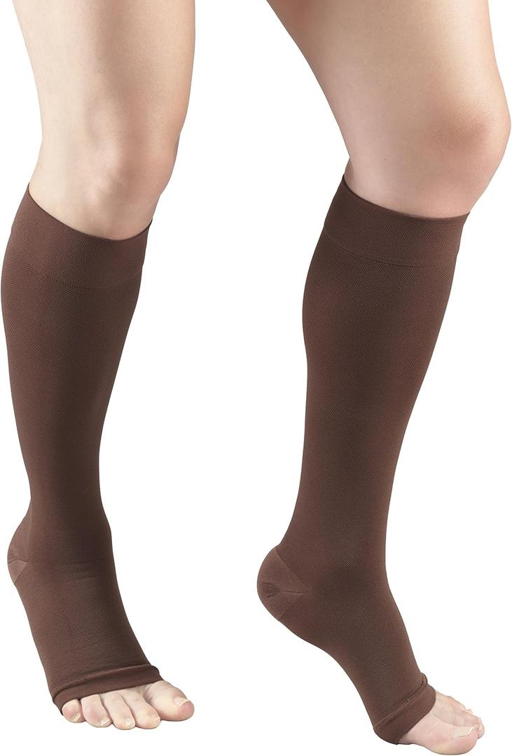 Truform 20-30 mmHg Compression Stockings for Men and Women, Knee High Length, Open Toe, Brown, X-Large (X-Large (1 Pair))