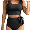 Two Piece High Waisted Swimsuits - Women Tummy Control Bikini Modest Bathing Suit 2PC 2025, Size: Large