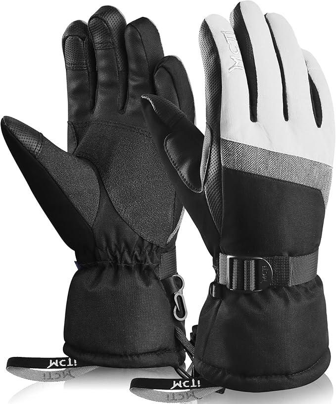 MCTi Ski Gloves,Winter Waterproof Snowboard Snow 3M Thinsulate Warm Touchscreen Cold Weather Women Gloves Wrist Leashes, M, Gray Black