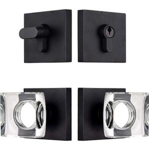 coolnews Crystal Glass Door Locks with Deadbolts, Entry Door Knob and Deadbolt Lock Set, Matte Black (Deabolt)