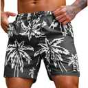 Verdusa Men's Drawstring Waist Swimwear Beach Shorts Swim Trunks with Pockets, L