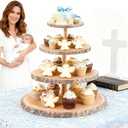 Cupcake Stand, 4 Tier Large Cupcake Stand Rustic Dessert Table Display Set Wood Cupcake Tower Cake Stand Tiered Tray Stand Wedding Birthday Shower Comes with 10 Sets Wooden Utensils