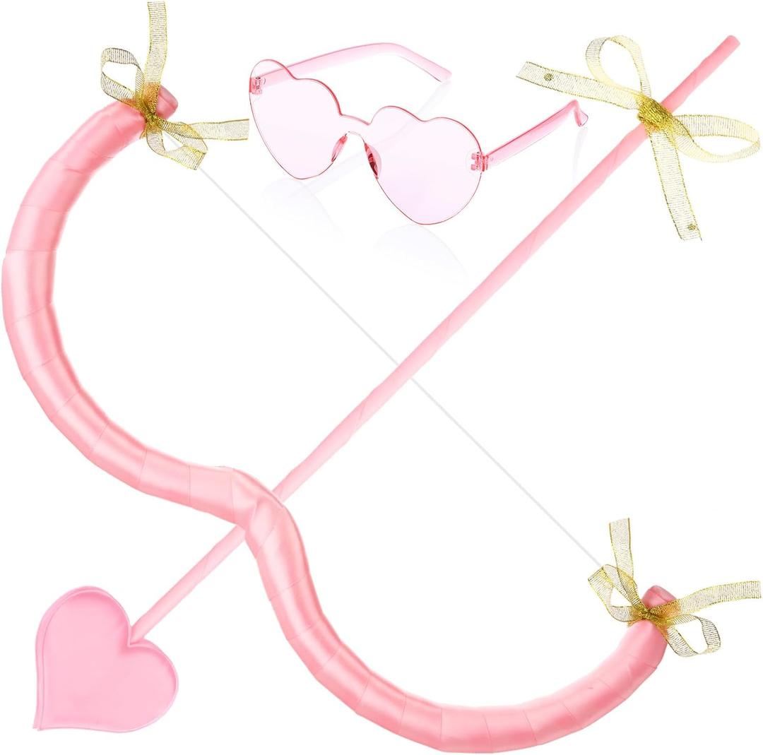 Cuffbow Cupid Bow and Arrow with Heart Shape Sunglasses Valentine Halloween Cupid Accessories for Man Women Cosplay (Pink)