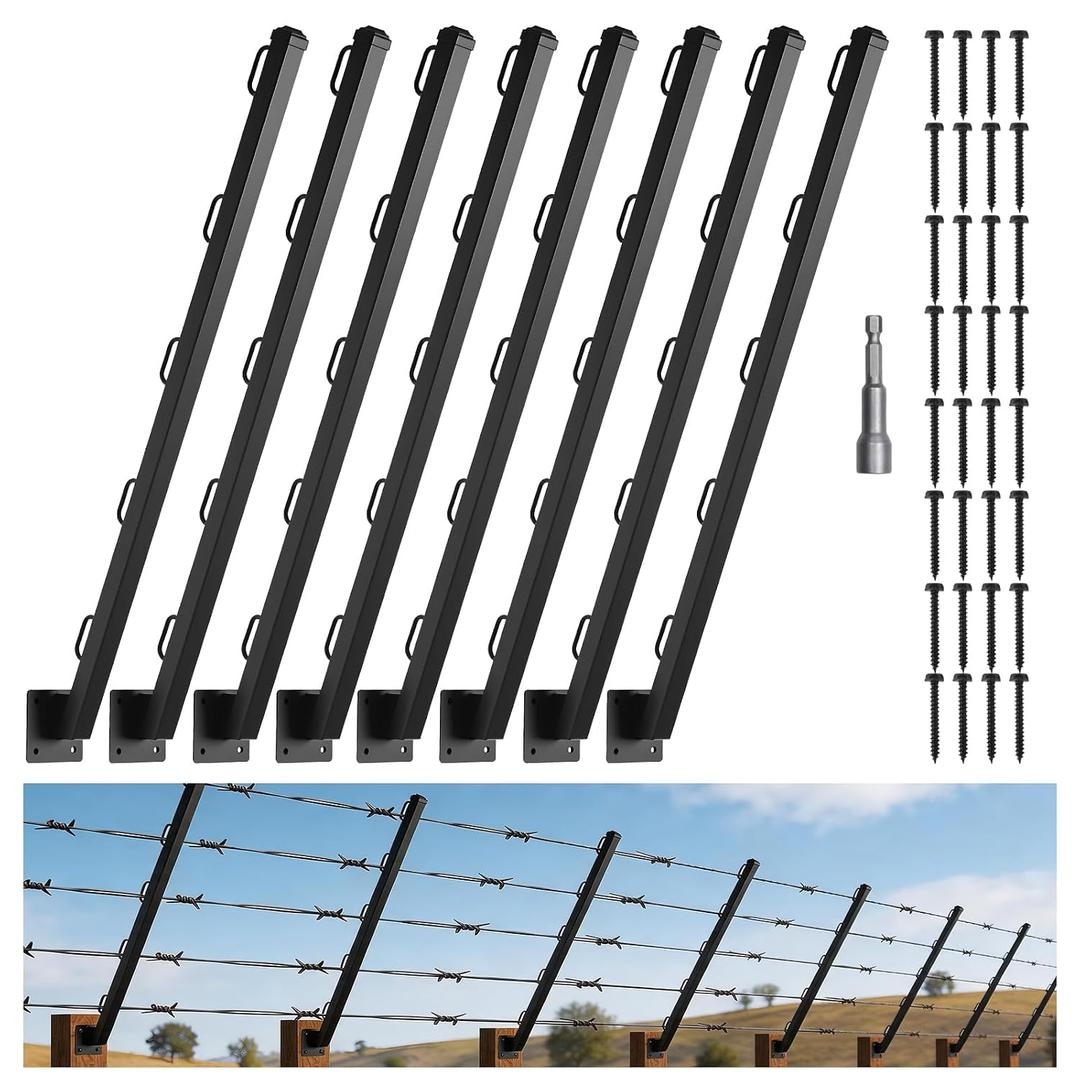 8 Pack 31.5" 25° Fence Post Extender for Outdoor | Wire Extend Arm with 25° Angle,Flat Surface Mounted for Fences to Protect Privacy,Prevent Pets Jumping & Animals Breaking In