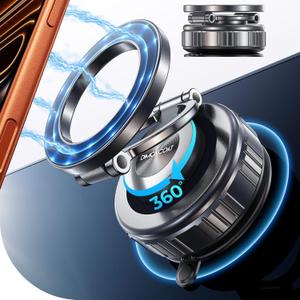 DIMONCOAT 2026 Upgraded Metal Vacuum Magnetic Phone Holder for Car [109LB Suction+2800gf Magnetic], 360 Magsafe Car Mount Suction Cup Phone Mount, Foldable Car Phone Holder for iPhone 17/16 Pro Max (Black)