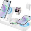 Dual Phone Magnetic Wireless Charging Station for Apple Devices/Apple Ecosystem,with Auto-Switch 7-Color Light & Clock, Compatible with iPhone 17/16/15, for iWatch 11/10/9 & AirPods Pro3Cream